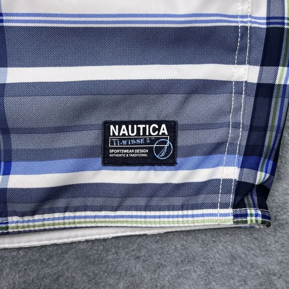 Nautica swim trunks‎ blue white lined size 34